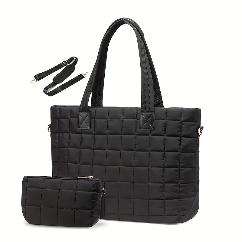 Doctor Bag Leather - กระเป๋าโท้ทผู้หญิงแบบใหม่ กระเป๋าใส่แล็ปท็อปทันสมัยและอเนกประสงค์ กระเป๋าโท้ททำงานแบบมีซิปผ้าควิลท์สีพื้น