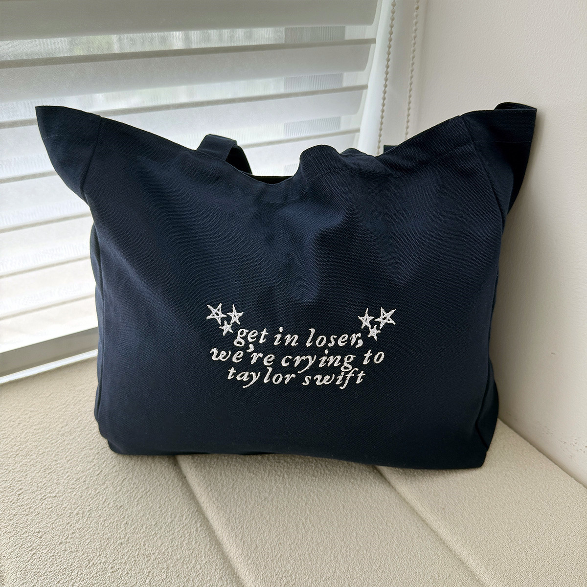 Women Bags Ck - กระเป๋าผ้าแคนวาสสไตล์วินเทจอเมริกัน ปักลาย แฟชั่นสตรีทสำหรับผู้หญิง ใช้ซ้ำได้ สะพายไหล่ สำหรับใส่ของช้อปปิ้ง