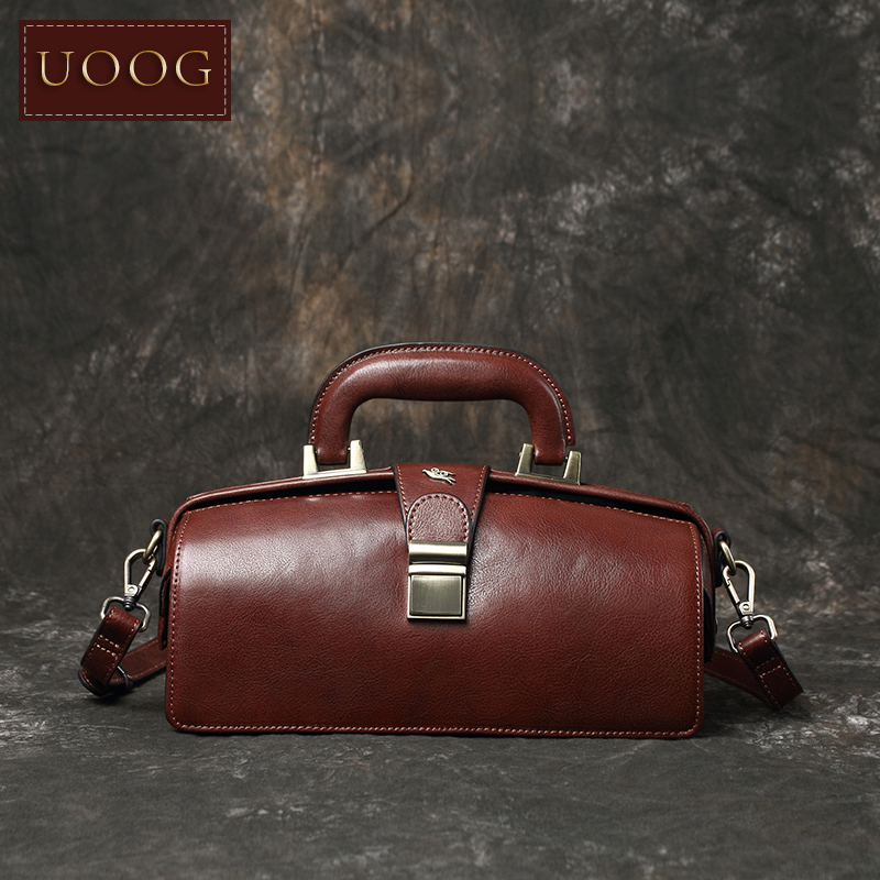 Doctor Bag Leather - กระเป๋าหนังผู้หญิง handmade กระเป๋าหมอ Retro Messenger กระเป๋าภาษาฝรั่งเศสคํากระเป๋าถือผู้หญิง