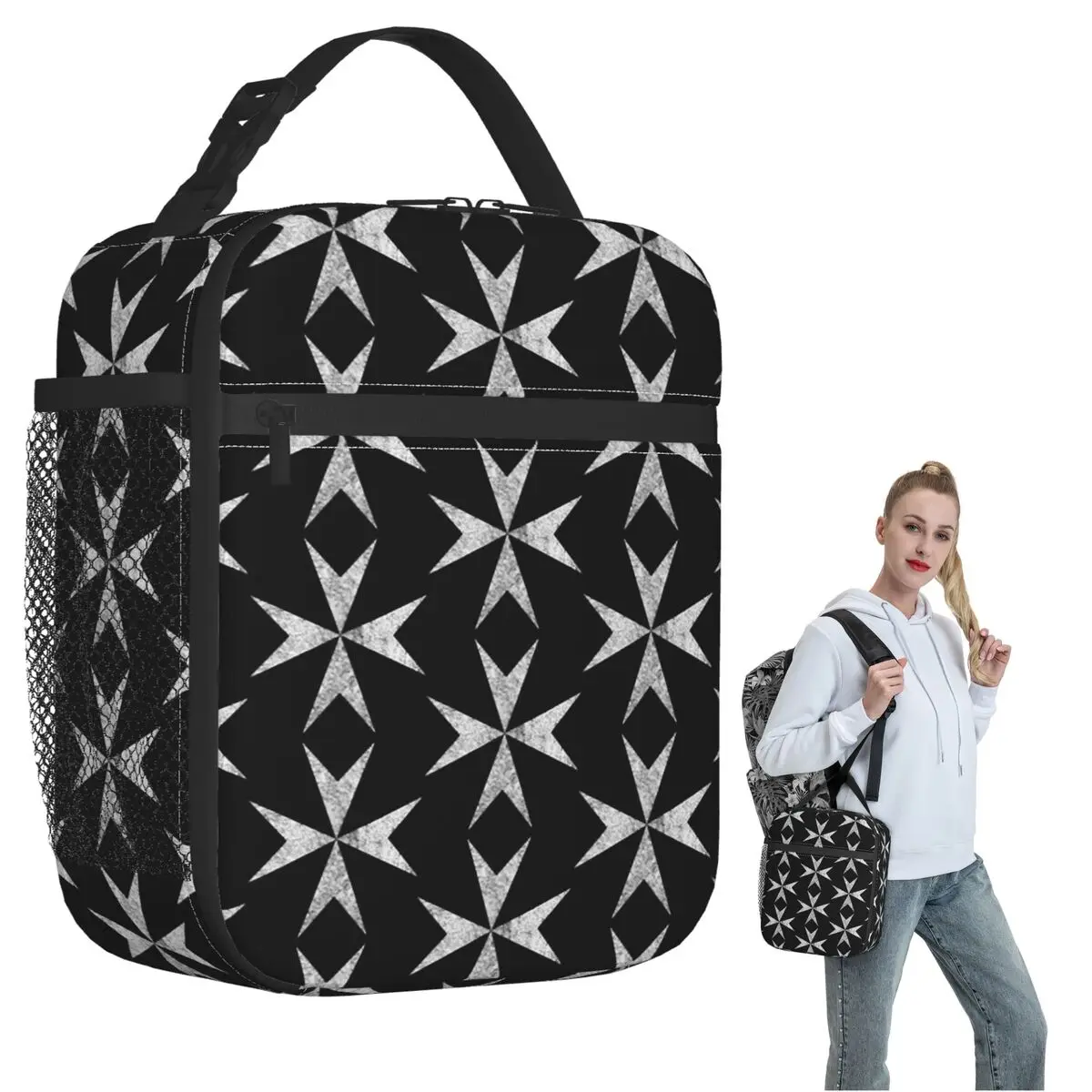 Women Bags Malta - กระเป๋าเก็บอุณหภูมิสำหรับใส่อาหารกลางวันลายกางเขนมัลตี นักรบอัศวิน สงครามครูเสด มอลตา สำหรับผู้หญิงและเด็ก กล่องอาหารพกพา
