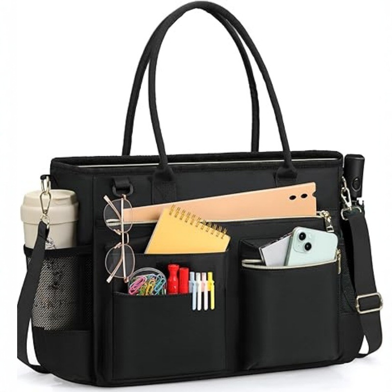 Women Bags With Laptop Compartment - กระเป๋าทำงานความจุขนาดใหญ่สำหรับผู้หญิง, ช่องใส่แล็ปท็อปขนาด 16.5 นิ้ว, สายสะพายถอดได้, ไนลอนกันน้ำพร้อมหมุดย้ำ,