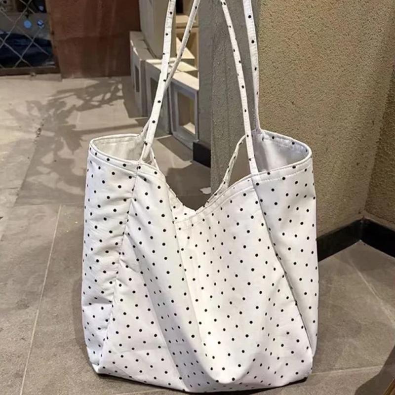 Women Bags Discount - กระเป๋าโท้ทลายจุดผ้าแคนวาสขนาดใหญ่รุ่นใหม่ Sale-2026 กระเป๋าสะพายไหล่แบบถือสำหรับผู้หญิง เหมาะสำหรับใช้ในชีวิตประจำวันและการเดินทาง