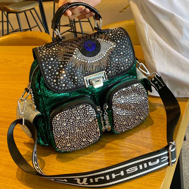 Women Bags Luxury Brands - กระเป๋าเป้ของผู้หญิงแฟชั่นความจุขนาดใหญ่กระเป๋าสะพายบ่าเพชร PU หนังกระเป๋าเป้สะพายหลัง Tas Sekolah Anak